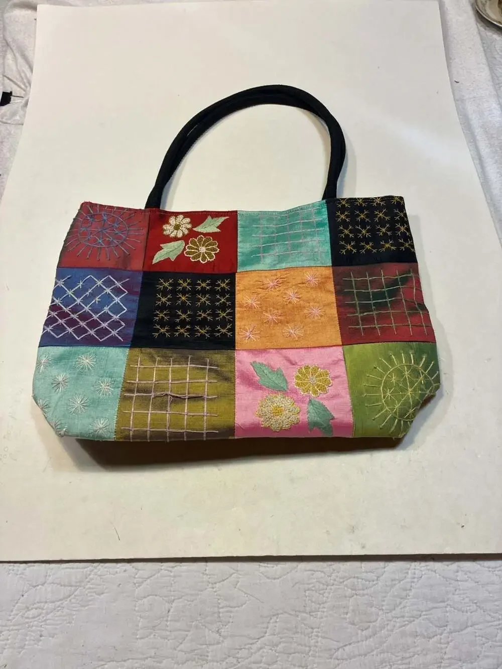 Circa Asia 100% Silk Embroidered Patchwork Tote Bag